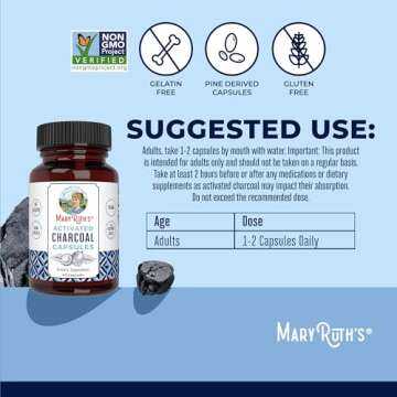 MaryRuth Organics Activated Charcoal Capsules | Supplement for Natural Detoxification | Alleviates Gas | Derived from Coconut Shells | Vegan | Non-GMO | Gluten Free | 40 Count