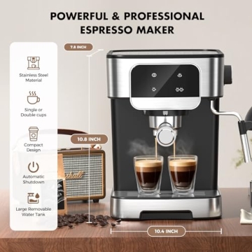 Professional LERTIN Espresso Machine with Frother - Barista Quality at Home