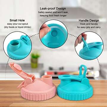 seewavom Mason Jar Lid Seal Large Lemon Coffee Tea Jam Mason Jar Handle Lid,Easy Pouring Spout