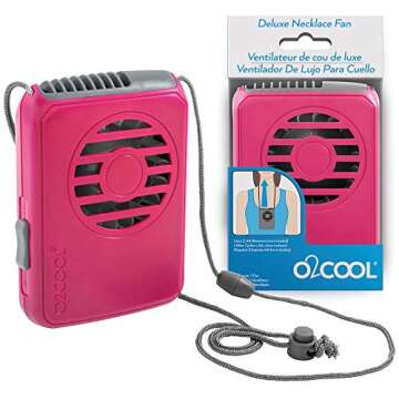 O2COOL Battery Powered Deluxe Necklace Fan for Personal Cooling with Adjustable Lanyard (Raspberry)