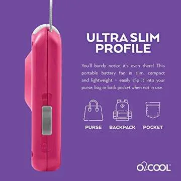 O2COOL Battery Powered Deluxe Necklace Fan for Personal Cooling with Adjustable Lanyard (Raspberry)