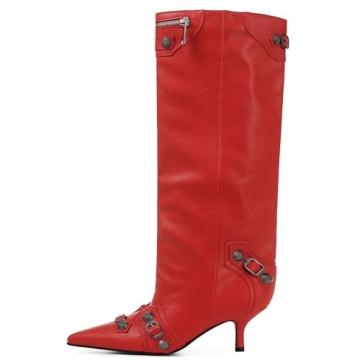 Oiamenne Knee High Boots for Women - Chic Pointed Toe Kitten Heels