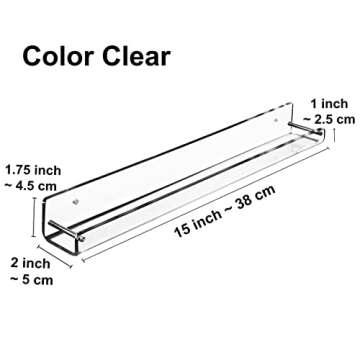 AMT 3 Pack Acrylic Floating Shelves, 15 L x 1.8 W, Clear Bathroom Wall Shelf, Bookshelves, Invisible...