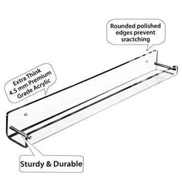 AMT 3 Pack Acrylic Floating Shelves, 15 L x 1.8 W, Clear Bathroom Wall Shelf, Bookshelves, Invisible Display for Office, Bedroom, Small Gap Allows Water to Escape, Free Screws & Drill Bit (Small)