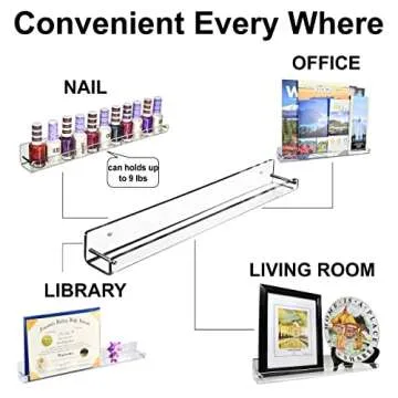 AMT 3 Pack Acrylic Floating Shelves, 15 L x 1.8 W, Clear Bathroom Wall Shelf, Bookshelves, Invisible Display for Office, Bedroom, Small Gap Allows Water to Escape, Free Screws & Drill Bit (Small)