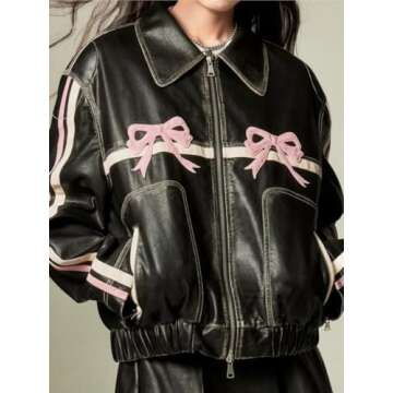 ChenKongHai Motorcycle Leather Jacket Female Autumn Zipper Tops Sweet Cool Street Oversized Coat s1 Pink8 XS