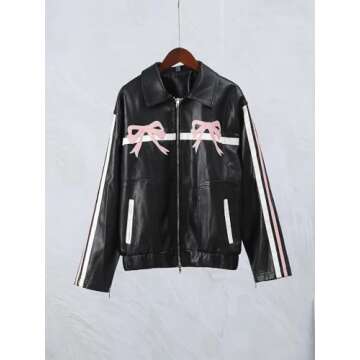 ChenKongHai Motorcycle Leather Jacket Female Autumn Zipper Tops Sweet Cool Street Oversized Coat s1 Pink8 XS