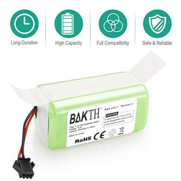 BAKTH 14.4V 2600mAh Replacement Battery Compatible with Ecovacs Deebot N79 N79S DN622 & Eufy RoboVac 11, 11S, 11S Plus, 11S MAX, 12, 15C MAX, 30, 30C, 35C, G10 Hybrid, G20 G30 G35 G40 Hybrid