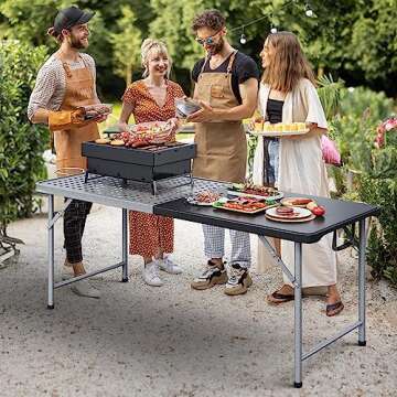 YITAHOME 6Ft Folding Grill Table, Portable 2-in-1 Design Camping Table for Grill with Mesh Desktop, ...