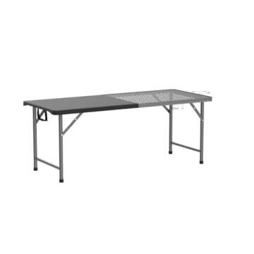 YITAHOME 6Ft Folding Grill Table, Portable 2-in-1 Design Camping Table for Grill with Mesh Desktop, Folding Table for Grill Camping Cooking BBQ Picnic, Black