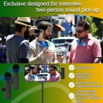 2 Pack Wireless Mini Lavalier Lapel Microphone for iPhone 15,16,Android Phone - 80ft Cordless Clip on Dual Mics with Noise Reduction 5H Working Time for Video Recording Vlogging, YouTube, Interview