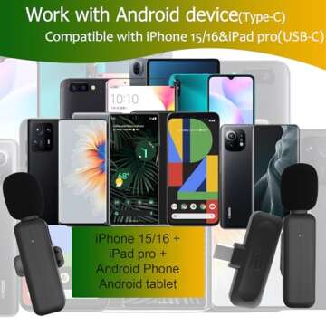 2 Pack Wireless Mini Lavalier Lapel Microphone for iPhone 15,16,Android Phone - 80ft Cordless Clip on Dual Mics with Noise Reduction 5H Working Time for Video Recording Vlogging, YouTube, Interview