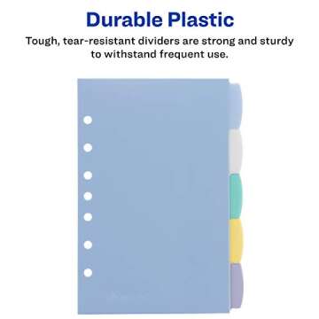 Avery Write & Erase Durable Plastic Mini Dividers for 3 Ring Binders and 7-Ring Binders, 5.5" x 8.5", 5-Tab Set, Multicolor, 1 Set (16180)