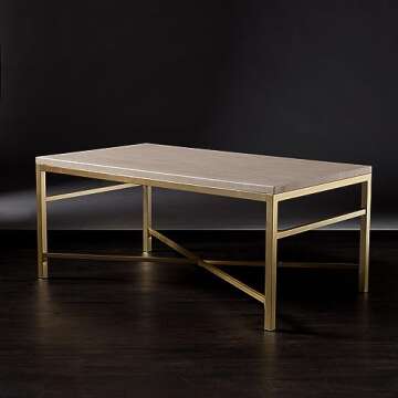 SEI Furniture Orinda Faux Stone Coffee Table, Travertine/Matte Brass