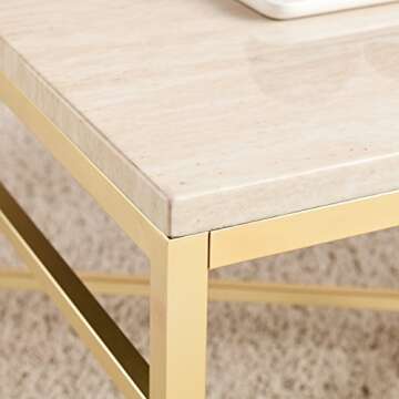 SEI Furniture Orinda Faux Stone Coffee Table, Travertine/Matte Brass
