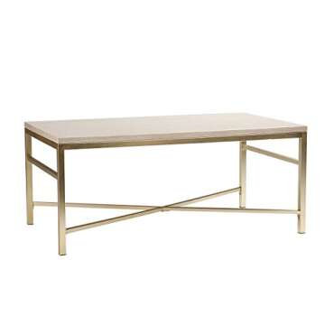 SEI Furniture Orinda Faux Stone Coffee Table, Travertine/Matte Brass