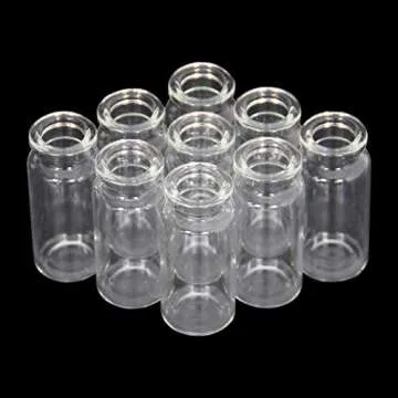 10ml Clear Glass Vials-2-1/2 Dram Clear Glass Headspace Vials with Plastic-Aluminum Flip Caps and Rubber Injection Stoppers, 100 Pack, 20mm Flat Bottom Lab Vial