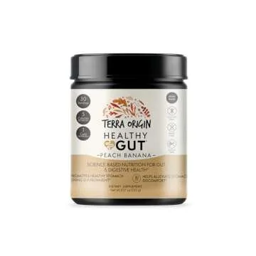 TERRA ORIGIN Healthy Gut Peach Banana | 30-Servings with L-Glutamine, Zinc, Glucosamine, Slippery Elm Bark, Marshmallow Root and More!