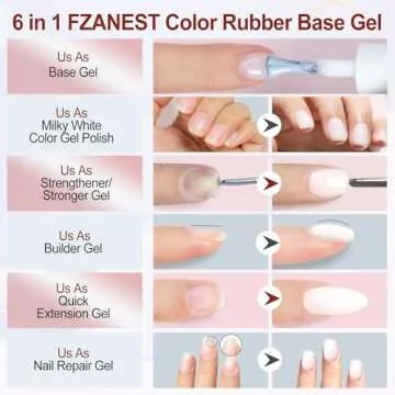 FZANEST Rubber Base Gel Nail Polih Nude Color,6 in 1 Jelly Sheer Beige Builder Base Gel For Nails In a Bottle,Thick Base For Nail Strengthener/Structure Extension Repair