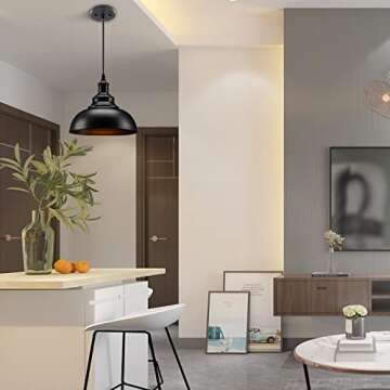 Asnxcju Matte Black Pendant Light, Industrial Farmhouse Pendant Light Vintage Hanging Ceiling Lamp Fixtures for Kitchen Island, Barn, Dining Room 2 Pack