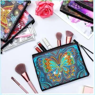 Silkfly 6 Pcs Diamond Painting Clutch Purses DIY Diamond Painting Handbag PU Leather Diamond Painting Bags 5D Handmade Wristlet Wallet with Strap and Zipper for Women Gift(Butterfly Style)