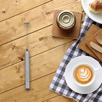 ROMAUNT Handheld Milk Frother - Portable Electric Foam Maker in Stainless Steel