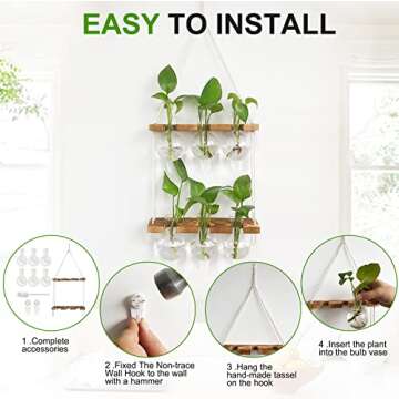 Renmxj Plant Propagation Station Wall Hanging, Plant Terrarium with 2 Tiered Wooden Stand for Hydroponics Plants, Unique Gardening Gifts for Women Mom Plant Lovers - 6 Bulb Glass Vases