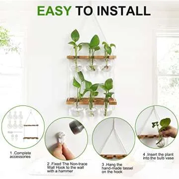 Renmxj Plant Propagation Station Wall Hanging, Plant Terrarium with 2 Tiered Wooden Stand for Hydroponics Plants, Unique Gardening Gifts for Women Mom Plant Lovers - 6 Bulb Glass Vases