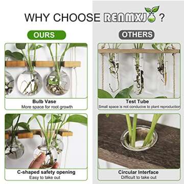 Renmxj Plant Propagation Station Wall Hanging, Plant Terrarium with 2 Tiered Wooden Stand for Hydroponics Plants, Unique Gardening Gifts for Women Mom Plant Lovers - 6 Bulb Glass Vases