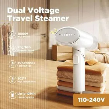 Plavogue Travel Steamer for Clothes - 110-240V Dual Voltage, 15s Heat-up, Portable and Gift-ready