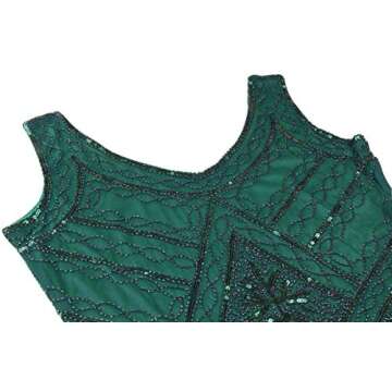 IWIWB Women's Vintage 1920s Sequin Beaded Tassels Hem Flapper Dress w/accessories Set (Large, Green)