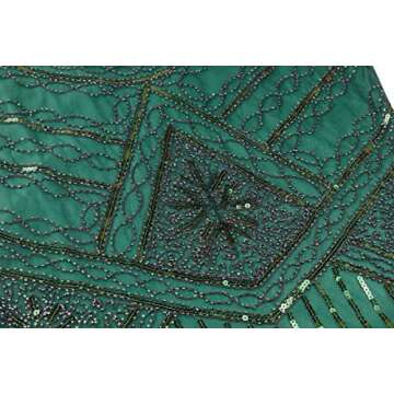 IWIWB Women's Vintage 1920s Sequin Beaded Tassels Hem Flapper Dress w/accessories Set (Large, Green)