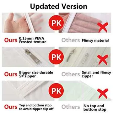 VOSIGREEN Hanging Garment Bags 7 Piece Set - 60 Inch Translucent Dust Proof Clothes Bag White Breathable Full Zipper Dust Cover for Suit Dance Costumes Gown Dress.