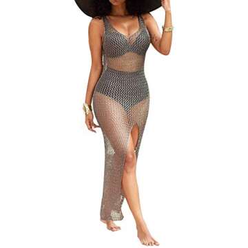 PerZeal Women's Sexy Sleeveless Swimsuit Cover Ups Sheer Crochet Plus Size Beach Bikini See Through ...