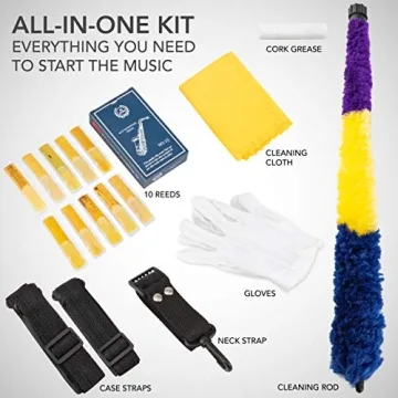 LyxJam Alto Saxophone E Flat Brass Sax Kit, Professional Sound, Complete Accessories, Ideal for All Players, Includes Hard Case, 10 Extra Reeds, Strap, Gloves, Cleaning Kit & More, Nickel Finish
