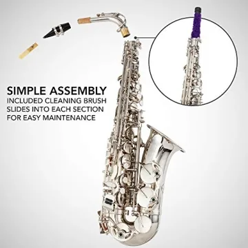 LyxJam Alto Saxophone E Flat Brass Sax Kit, Professional Sound, Complete Accessories, Ideal for All Players, Includes Hard Case, 10 Extra Reeds, Strap, Gloves, Cleaning Kit & More, Nickel Finish
