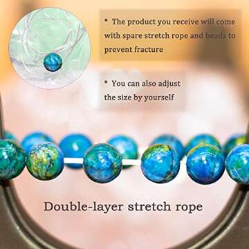 DAZCOLO Handmade Gem Bracelet 7.5" Stretch Gemstone 8mm Round Beads Crystals Quartz Unisex (Azurite)