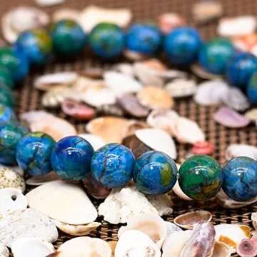 DAZCOLO Handmade Gem Bracelet 7.5" Stretch Gemstone 8mm Round Beads Crystals Quartz Unisex (Azurite)