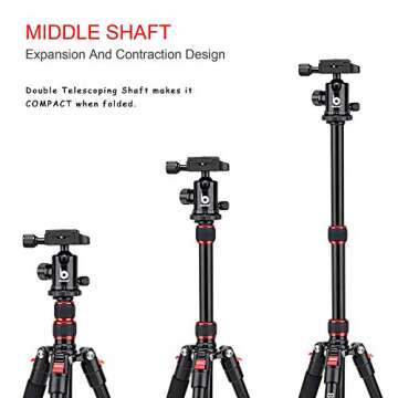 BONFOTO B690A Camera Tripod for Travel,Lightweight Aluminum Portable DSLR Tripod with 360 Degree Ball Head and Carry Bag, Camera Stand for Ring Light & Canon Nikon Sony DSLR