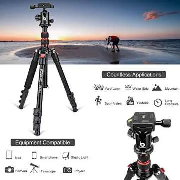 BONFOTO B690A Camera Tripod for Travel,Lightweight Aluminum Portable DSLR Tripod with 360 Degree Ball Head and Carry Bag, Camera Stand for Ring Light & Canon Nikon Sony DSLR