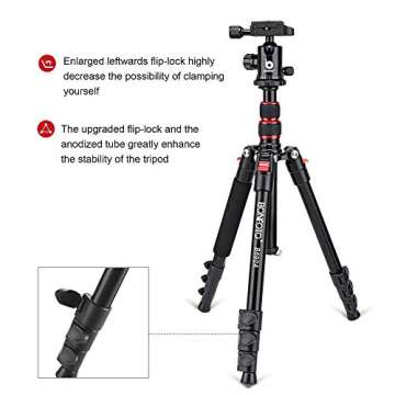 BONFOTO B690A Camera Tripod for Travel,Lightweight Aluminum Portable DSLR Tripod with 360 Degree Ball Head and Carry Bag, Camera Stand for Ring Light & Canon Nikon Sony DSLR