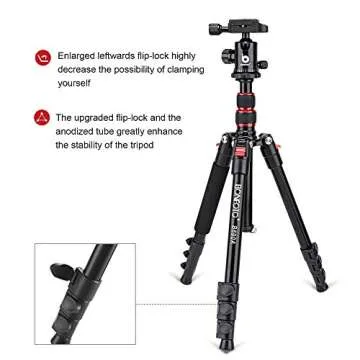 BONFOTO B690A Camera Tripod for Travel,Lightweight Aluminum Portable DSLR Tripod with 360 Degree Ball Head and Carry Bag, Camera Stand for Ring Light & Canon Nikon Sony DSLR