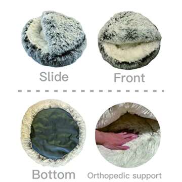 ShinHye Cat Bed Round Plush Fluffy Hooded Cat Bed Cave, Cozy for Indoor Cats or Small Dog beds, Soothing Pet Beds Dog Cave Bed - Waterproof Bottom Washable, (26×26inch, Grey)