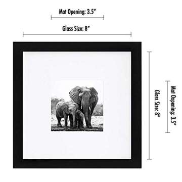 Americanflat 8x8 Picture Frame with Shatter-Resistant Glass - Use as 4x4 Frame with Mat or 8x8 Frame Without Mat - Signature Collection - Photo Frame for Tabletop and Wall Display - Black