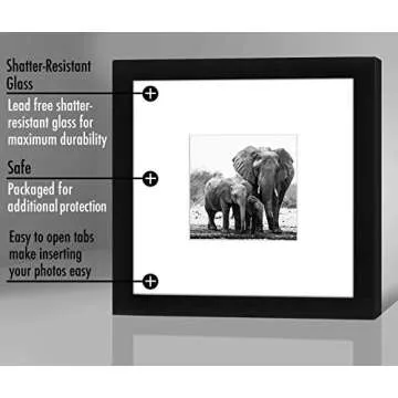 Americanflat 8x8 Picture Frame with Shatter-Resistant Glass - Use as 4x4 Frame with Mat or 8x8 Frame Without Mat - Signature Collection - Photo Frame for Tabletop and Wall Display - Black