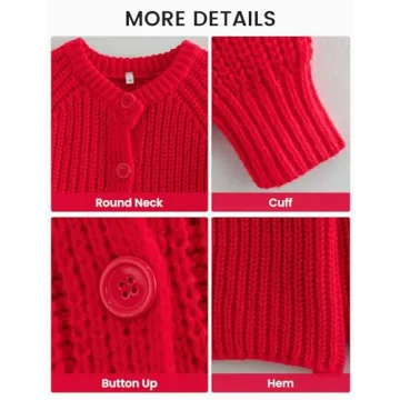 Wyeysyt Womens 2024 Fall Cardigan Sweater Open Front Chunky Soft Knit Sweater Button Down Loose Cardigans(Red-L)