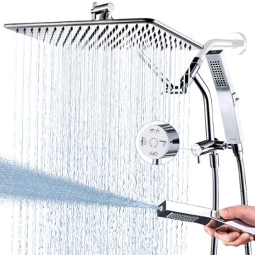 G-Promise All Metal Rain Shower Head with Handheld Built-in Power Wash Mode, 3-way Diverter with Pau...