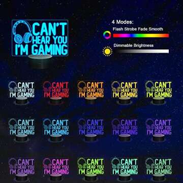 YuanDian Can't Hear You I'm Gaming Night Light, Headset Graphic Video Games Gamer Gift Funny 3D Illu...