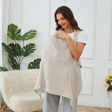 Muslin Nursing Cover for Breastfeeding, Breathable 100% Cotton Privacy Nursing Covers with Rigid Hoo...