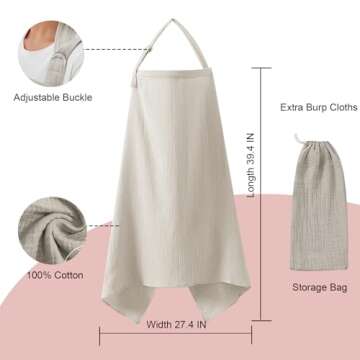 Muslin Nursing Cover for Breastfeeding, Breathable 100% Cotton Privacy Nursing Covers with Rigid Hoop for Mother Nursing Apron, Soft Arch Neckline Nursing Apron (Summer Wheat)